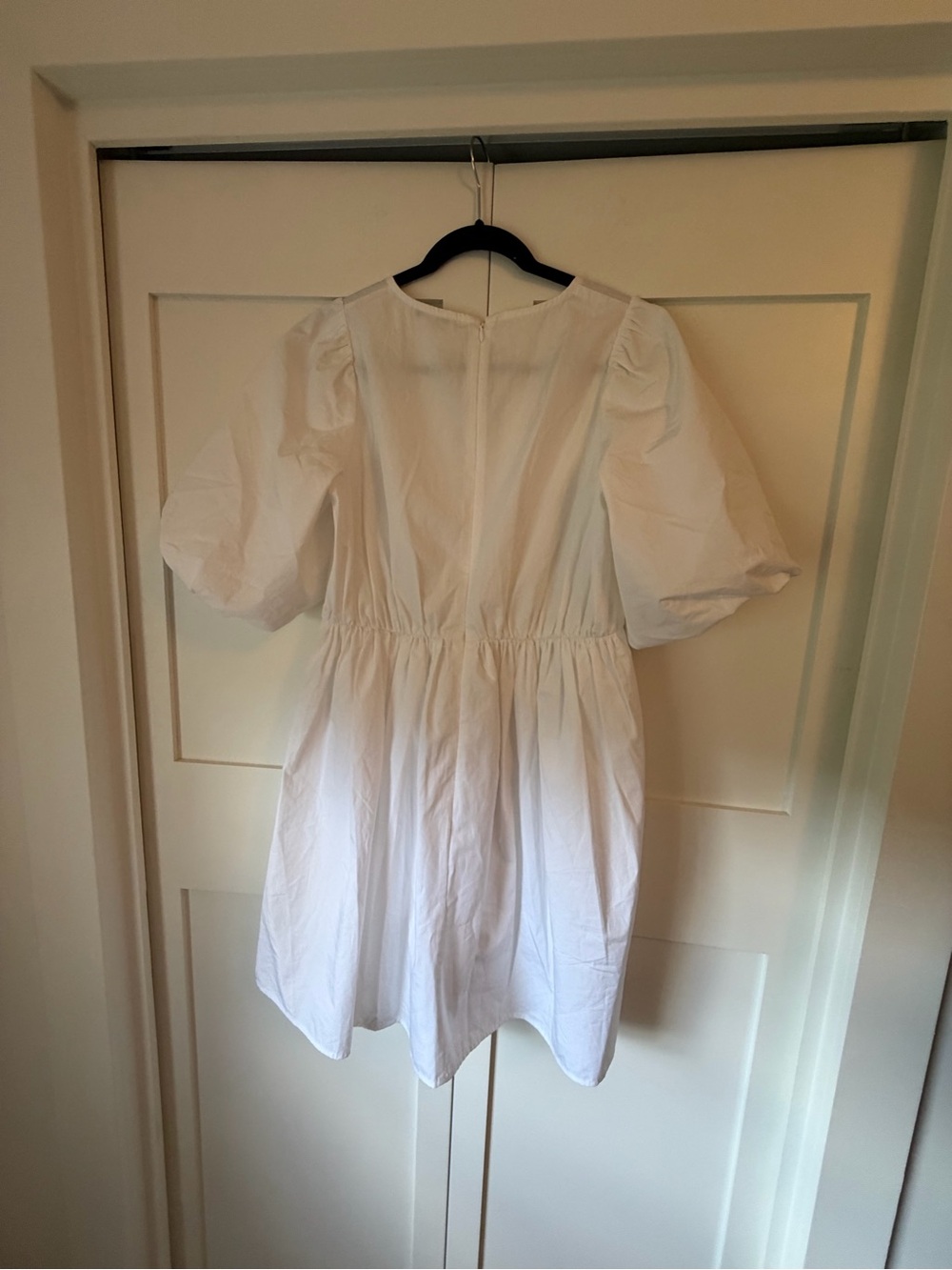 Madewell White Cotton Poplin Puff Sleeve Mini Dress Size 2 | Pockets - Picture 4 of 6